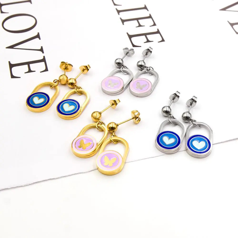 Egirls Jewelry On Ears Oval Shape Trendy Products Gifts For Girls/Woman Cute Pink Butterfly Earrings Heart Dangles asonjewelry